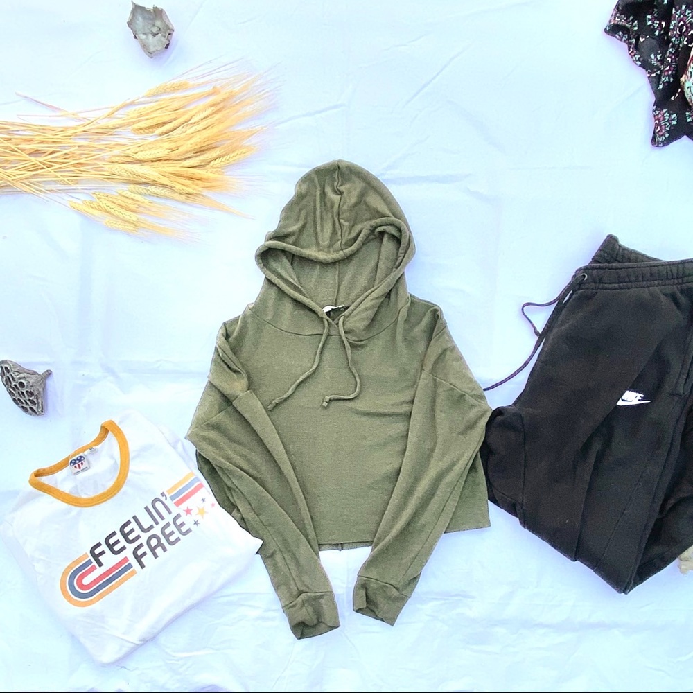 Hunter Green Hoodie Crop Top